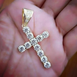 Pendentif en moissanite taille ronde, motif croix, style hip-hop, entièrement serti, en argent 925, pendentif foi religieuse - Product Image 1