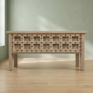 Mesa Consola de Madera Maciza Tallada a Mano con Caja de Almacenamiento, Mesa Auxiliar Vintage de Estilo Rústico para Dormitorio, Sala de Estar, Muebles de Granja - Product Image 5