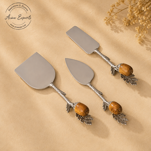 Acorn Leaf Handle Stainless Steel <b>Cheese</b> <b>Knife</b> <b>Set</b> Luxury Serving Spreader Cutter for Elegant Dining - Product Image 1