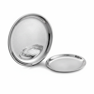 Assiette de quart régulière à paroi unique martelée avec couleur argent Assiette Plats en acier inoxydable Assiette pleine - Product Image 1