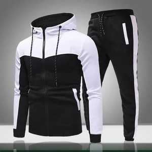 Ensemble de survêtement pour homme à blocs de couleur, sweat-shirt à capuche zippé et pantalon, deux pièces décontractées - Product Image 1