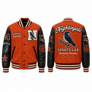 Chaqueta Varsity Letterman de Invierno al por Mayor, Cuerpo de Lana, Bordado Personalizado, Estilo Béisbol, Cuello Alto, Mangas Delanteras de Cuero - Product Image 6