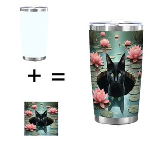 Gobelet isotherme en acier inoxydable 20 oz à double paroi avec motif de chat et de fleur de lys - Product Image 1