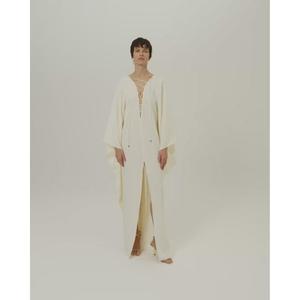 Elegant <b>White</b> V-neck Full Sleeve A-Line Floor-Length 100% Cotton Anti-static Quick Dry Party <b>Evening</b> Dress Comfortable Women - Product Image 3