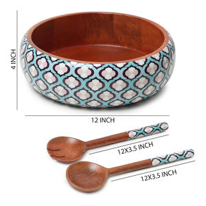 Cuenco de madera de mango extra grande con utensilios de servicio a juego, ensaladera de madera, mesa de centro, encimera de cocina, cuencos de decoración - Product Image 3