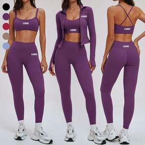 ชุดโยคะผู้หญิงแบบใหม่ปี 2026 เสื้อครอปแขนยาวและกางเกงขายาว ชุดออกกำลังกายระบายอากาศได้ดี สีตัดกัน ชุดฟิตเนส บริการ OEM - Product Image 3