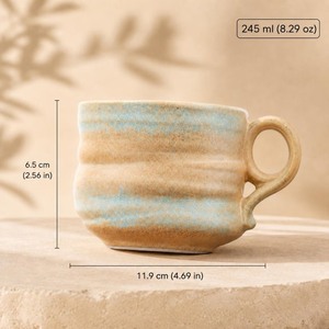 Taza de Cerámica Hecha a Mano con Bandeja, Estilo Wabi Sabi, Azul Mate, Ideal para el Té de la Tarde - Product Image 2
