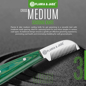 FLAMIA & JABZ หวีกรูมมิ่งสุนัขสแตนเลส ด้ามไม้สีน้ำเงิน มีดตัดขนสัตว์เลี้ยงสำหรับเทอร์เรีย สีเขียว - Product Image 2