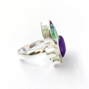 Bague tendance décontractée multi-pierres (7,6 grammes) avec pierre d'améthyste, argent 925, bijoux de luxe unisexe - Product Image 3