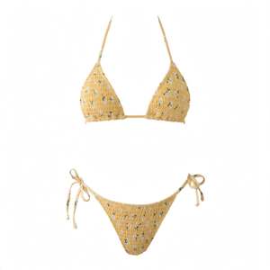 Ensemble bikini jaune floral pour femme, deux pièces, haut dos nu et bas à nouer sur les côtés, maillot de bain de plage d'été - Product Image 2