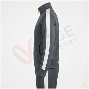 Conjunto Deportivo Gris para Hombre, Manga Larga, Cuello Alto, Cierre Frontal con Cremallera, Color Sólido, Transpirable, Corte Regular, Ropa Deportiva para Otoño - Product Image 3
