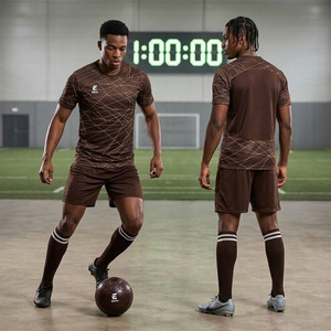 Ensemble de maillot de football pour homme Ekin, imprimé géométrique marron, manches courtes, tissu respirant, uniforme de football pour adulte, toutes saisons - Product Image 2