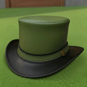 Sombrero de cuero verde y negro hecho a mano de primera calidad, estilo Steampunk, Victoriano, Gótico, para Cosplay y Festivales. - Product Image 5
