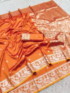Sari en soie Banarasi traditionnel indien avec broderie Zari pour les occasions de mariage et les événements festifs, tenue pour femmes - Product Image 3