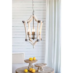 Lampadario a catena regolabile in legno a 4 luci per il Foyer della sala da pranzo della cucina o la lampadina dell'ingresso non inclusa - Product Image 4