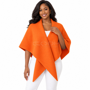 Cosh International Sorority Sisterhood Orange <b>Wool</b> Blend <b>Poncho</b> Shawl With Batwing Sleeve Casual Winter Wear For Women - Product Image 1