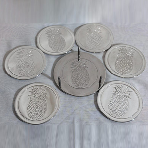 Handcrafted Metal Grape Motif Round <b>Coaster</b> Set With Holder <b>Silver</b> Drink <b>Coasters</b> Tableware Decorative Unique Handicraft Item - Product Image 5