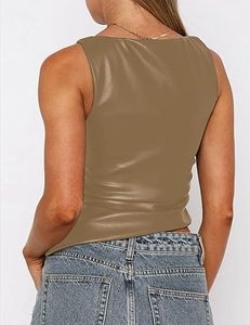 Chaleco de Cuero Personalizado de Alta Calidad para Mujer, Sin Mangas, Cuello Redondo, Corte Ajustado, Estilo Urbano - Product Image 3