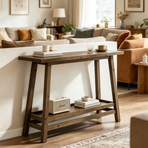 Mesa Consola Larga Rústica de Lujo Moderna, Madera Sólida con Mármol y Metal, para Entrada de Casa, Apartamento, Hotel, Mueble para Sala de Estar - Product Image 1