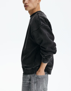 OEM Custom 380 GSM Heavyweight 100% Cotton Solid Oversize Boxy Fit Crew Neck Acid Washed <b>Men's</b> Sweatshirt Quick Dry Eco-Friendly - Product Image 3