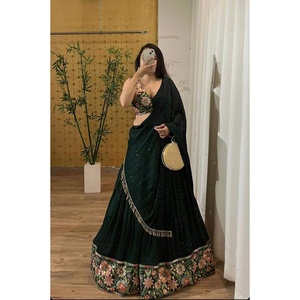 TRABAJO BORDADO GEORGETTE ATRACTIVO LEHENGA CHLI CON DUPATTA VERDE - Product Image 1