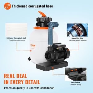 Pompe de filtre à sable de 12 pouces Capacité de 1585 GPH Système de pompes de piscine 0.35 HP Manomètre à vanne multi-ports à 5 voies pour piscines - Product Image 4