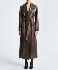 Elegant Genuine Leather Trench <b>Coat</b> Long Length Stand Collar Full Sleeve Zipper Windproof <b>Winter</b> Unisex <b>Thick</b> Outerwear - Product Image 3