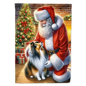 Sheltie Santa Claus Bandera de jardín multicolor Patio Arte Patio Camas de flores Buzón decorativo Banner Bandera de patio para la vida al aire libre - Product Image 1