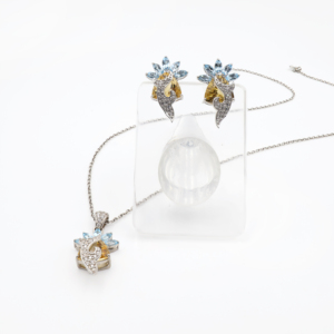 Ensemble pendentif et boucles d'oreilles en argent sterling 925 avec citrine naturelle et topaze bleue, plaqué rhodium, bijoux fins OEM ODM - Product Image 4