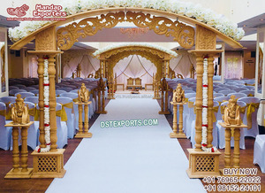 Mandap rond en bois sculpté sur le thème vintage pour mariage, inspiré du mariage indien, Mandap rond en bois pour mariage au Canada - Product Image 6