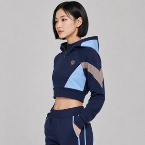 Top Selling Women's <b>Long</b> <b>Sleeve</b> Zip Hoodie Winter Casual <b>Crop</b> Top with Solid Color Customized Logo Printed on Knitted Fabric - Product Image 6