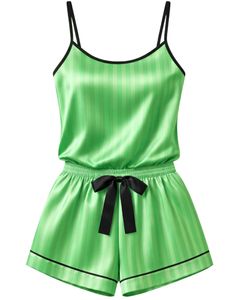 Customized Green Satin Women Pajama Set Silk Sleepwear <b>Spaghetti</b> <b>Strap</b> Cami And Shorts Soft Luxury Nightwear Summer Lounge Set - Product Image 1
