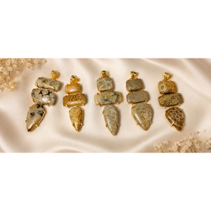 Pendentif double pierre en pierres précieuses naturelles plaqué or avec cristaux pour la fabrication de bijoux et de colliers DIY en gros - Product Image 1
