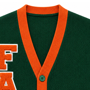 FAMU Custom Green & Orange Acrylic Knit Varsity <b>Cardigan</b> <b>Sweater</b> Chenille Lettering Unisex Sorority Letterman <b>Cardigan</b> - Product Image 3