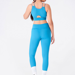 Custom Logo Women's Yoga Set Seamless Ribbed Long Sleeve Crop <b>Top</b> and High Waisted Leggings Two Piece Gym Fitness Outfit - Product Image 5
