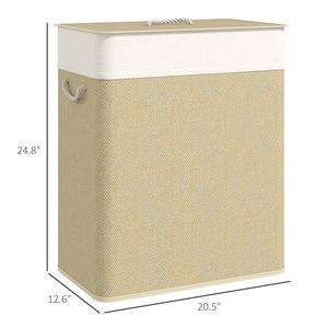 Moderno Cesto per Bucato in Bambù da 26,4 Galloni, Doppio Cesto con Fodera Rimovibile e Manici in Corda per Uso in Bagno, Naturale - Product Image 3