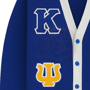 Cardigan en acrylique bleu roi pour homme, tricoté, avec logo brodé de lettres grecques, léger, style universitaire - Product Image 5