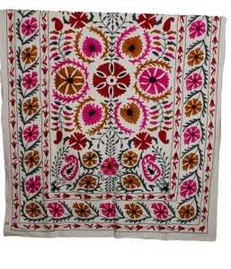 <b>Vintage</b> Hand-Embroidered Suzani Bedsheet Kashmir-Inspired Crewel Embroidery Bedspread Quilt for Home Decor for Quilts Genre - Product Image 1