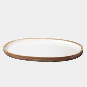 Plato Ovalado de Madera de Mango Sostenible con Recubrimiento Esmaltado y Estampado Botánico Moderno de Lujo para Servir en Fiestas y Cenas - Product Image 2