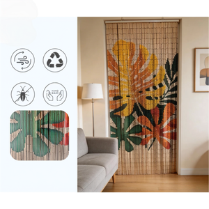 Bamboo Beaded Vertical Blinds Tropical Leaf Pattern Blackout Bohemian Modern Design Sliding Window Door Curtain High Quality - Product Image 2