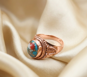 Bague artisanale vintage en argent sterling plaqué or avec turquoise naturelle en forme d'œuf sertie clos, bijou bohème fait main, cadeau - Product Image 5