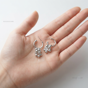 Vintage Fine Jewelry Trendy 925 <b>Sterling</b> <b>Silver</b> C Shape <b>Hoop</b> Earrings Fruit Grape Design Women's Gift Party Certified - Product Image 3