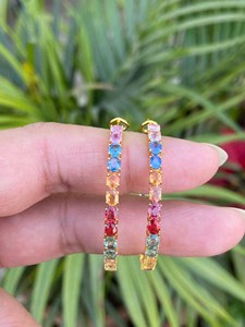 14K Gold Rhodium Plated Luxury Multi Sapphire Hoop Earrings for Wedding & Gift OEM ODM Wholesale Supplier - Product Image 1