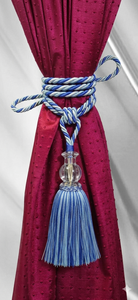 Sujetador de Cortina de Cuerda Trenzada Azul y Blanca con Bola de Cristal y Borla, Accesorio Decorativo - Product Image 5