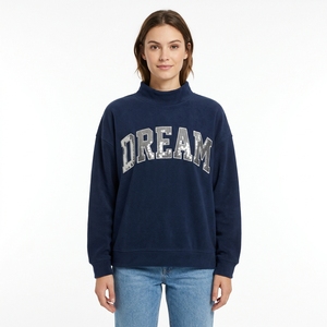 <b>Top</b> Trend Premium Quality Women Mock Neck <b>Sequins</b> applique Letters Fleece Mock Neck Sweatshirt Women Streetwear New Arrival - Product Image 3