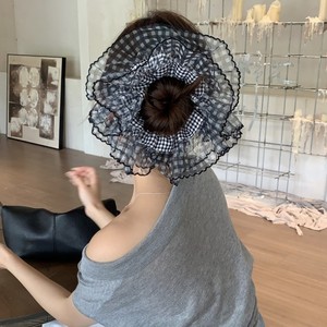 ลูกไม้ลายสก็อตสไตล์เกาหลีพร้อมห่วงรัดผมขนาดใหญ่ลายดอกตูมและตาข่ายสีตัดกันอุปกรณ์แต่งผมระดับไฮเอนด์ - Product Image 3