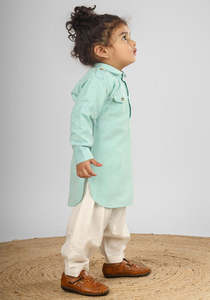 Conjunto de kurta y pijama verde menta para niños, ropa étnica, kurta de algodón con pijama blanco, atuendo festivo tradicional para bebés varones - Product Image 4