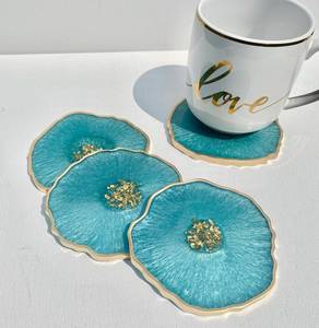 Resin coaster set-Turquoise Resin Geode Coaster agate with gold accents great housewarming <b>gifts</b> <b>teacher</b> bridal realtor gif - Product Image 2