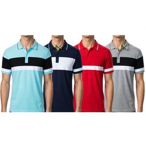 Custom Light Blue <b>Black</b> <b>White</b> <b>Stripe</b> Polo <b>Shirt</b> Men's Retro Color Block Pique Cotton Team Uniform Embroidered Logo OEM Wholesale - Product Image 6