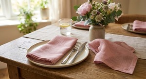 Serviette en tissu bio rose à ourlet, 16x16 pouces, en voile de coton pur, réutilisable, lavable, carrée, pour la décoration de la maison, les mariages, les fêtes, les restaurants - Product Image 2